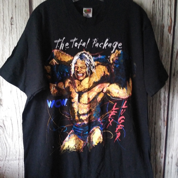 VTG 90s FOTL WCW ‘The Total Package’ Lex Luger Art Shirt Size XL Single Stitch - Picture 2 of 5